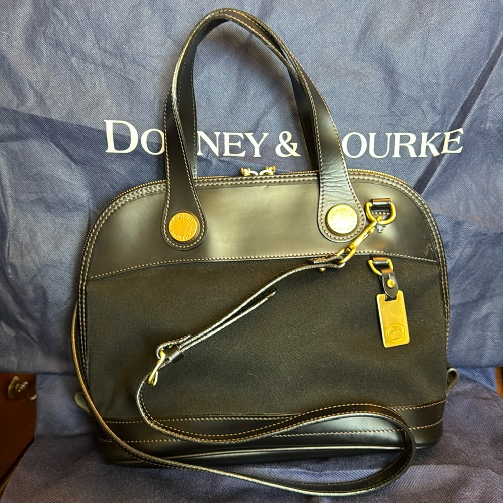 Dooney and Bourke Black Cabriolet Cloth with Leather Trim Satchel